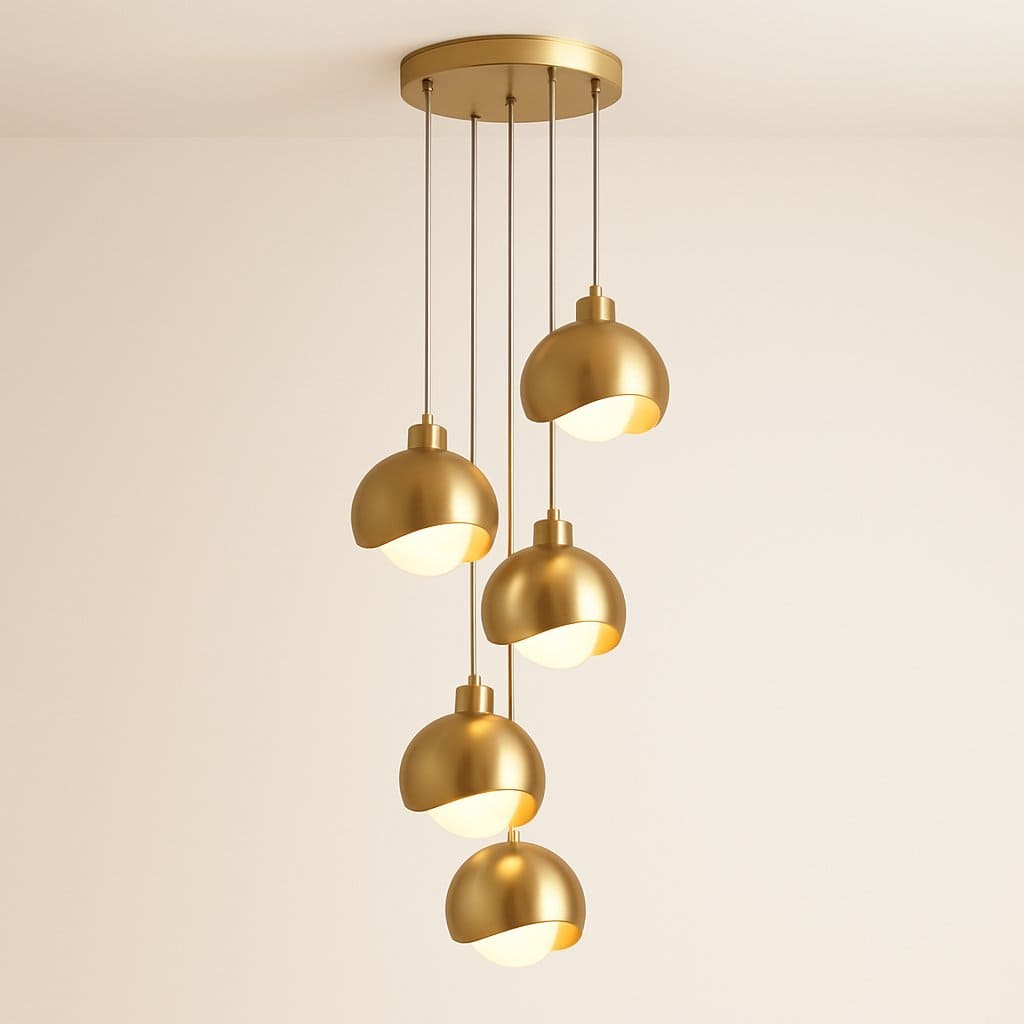 Suspension 3 lampes verre cristal et métal, Double globe laiton moderne | Chambre salon salle à manger