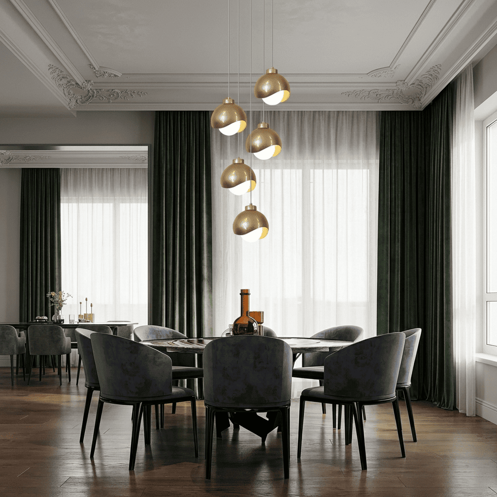 Suspension 3 lampes verre cristal et métal, Double globe laiton moderne | Chambre salon salle à manger