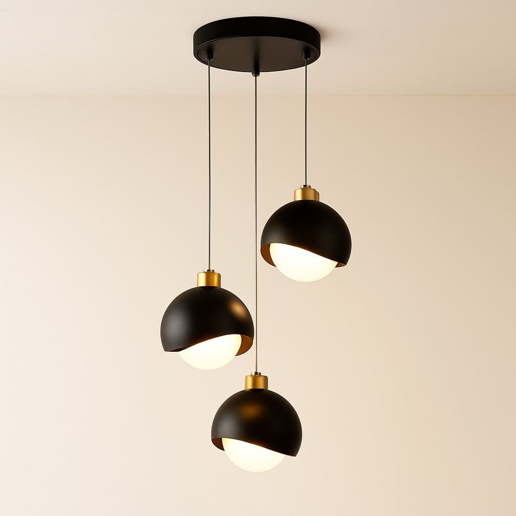 Suspension 3 lampes verre cristal et métal, Double globe laiton moderne | Chambre salon salle à manger
