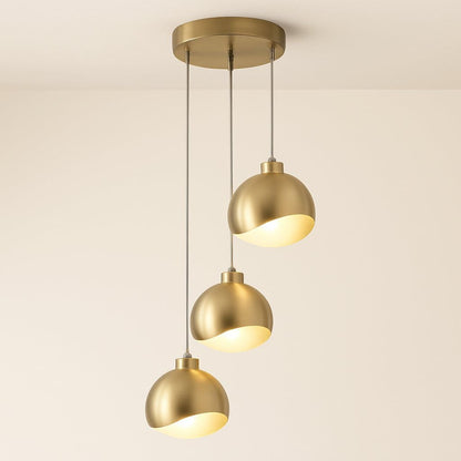 Suspension 3 lampes verre cristal et métal, Double globe laiton moderne | Chambre salon salle à manger