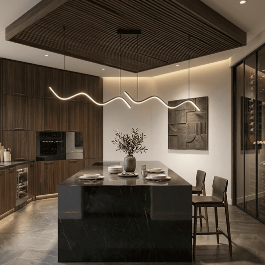 Suspension Lustre LED ruban ondulé, ligne minimaliste | Salle à manger cuisine | intérieur style nordique