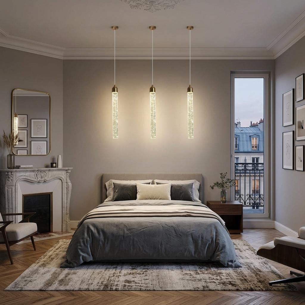 Suspension chambre cristal tube & Colonne bulles dorée moderne | Salon salle à manger Intérieur