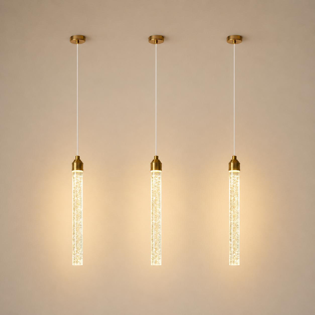 Suspension chambre cristal tube & Colonne bulles dorée moderne