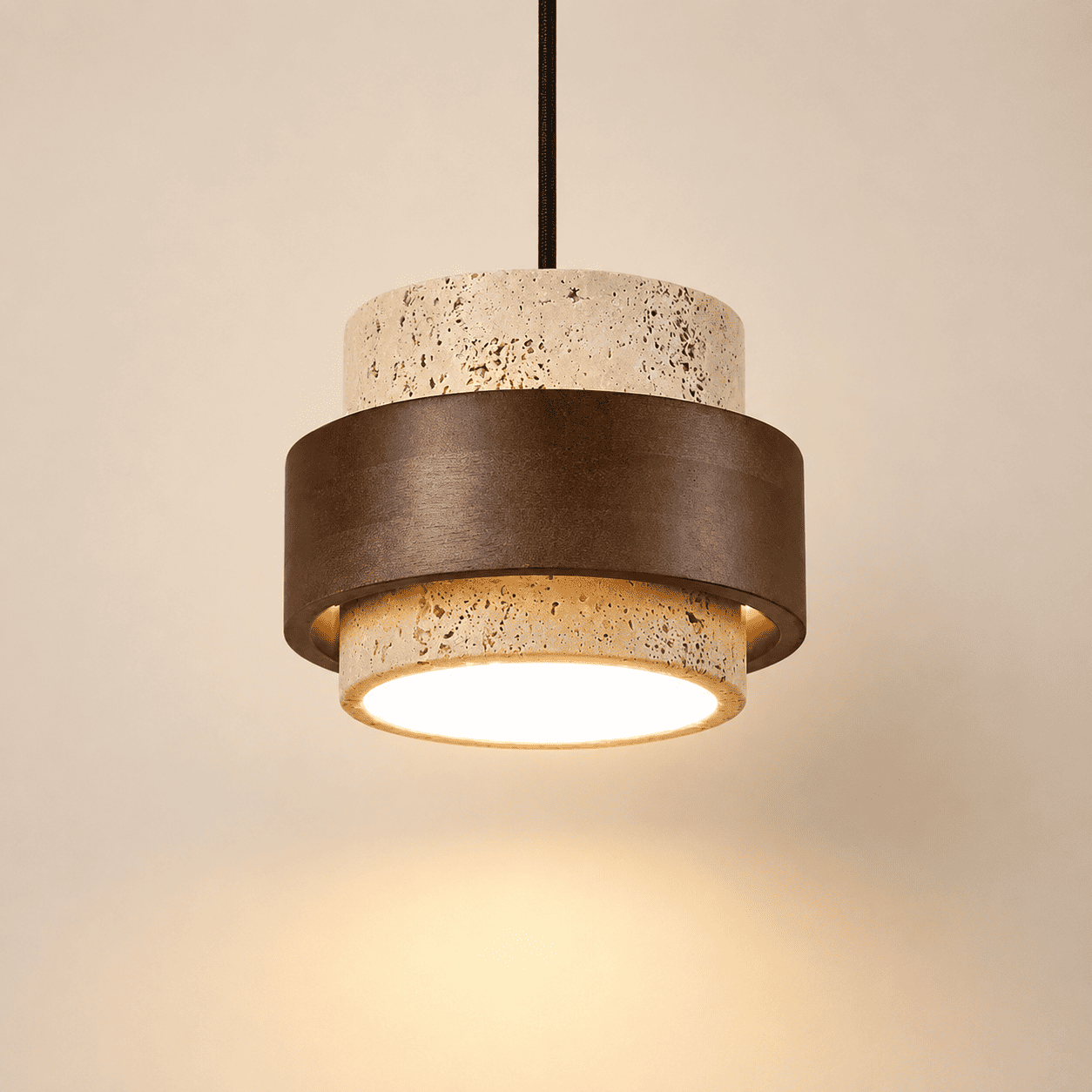 Suspension luminaire en pierre naturelle et bois de noyer