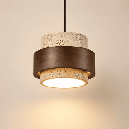 Suspension luminaire en pierre naturelle et bois de noyer