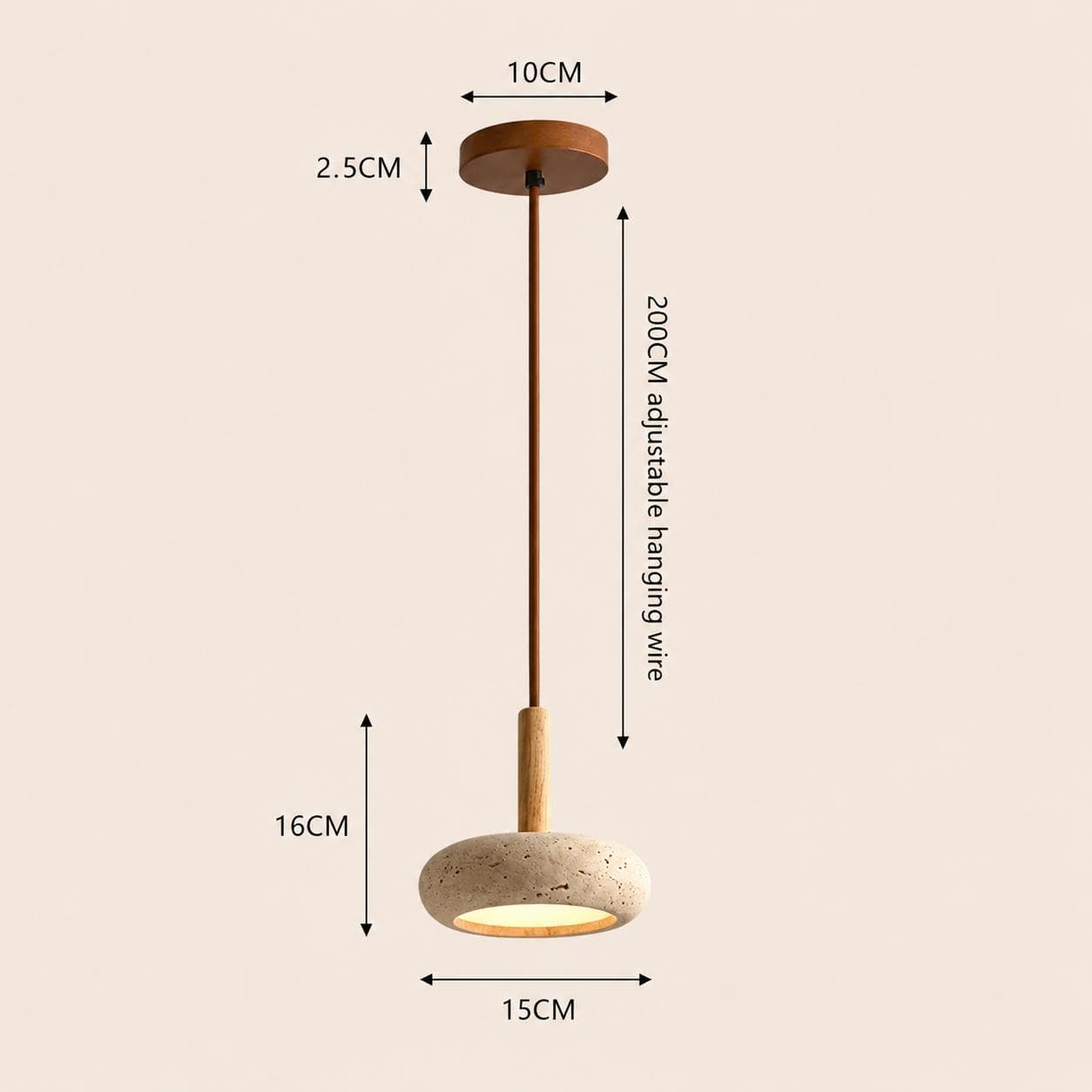 Suspension luminaire en pierre travertin, disque wabi-sabi bois naturel | Salon cuisine, salle à manger restaurant, Intérieur
