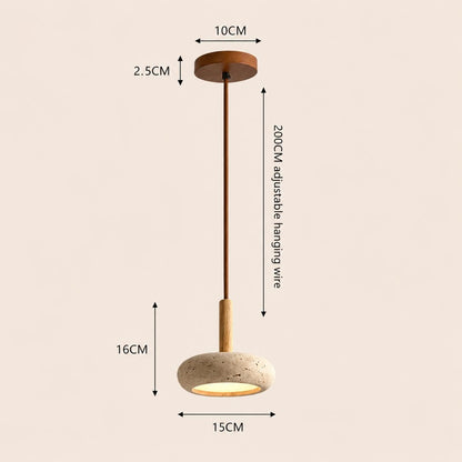 Suspension luminaire en pierre travertin, disque wabi-sabi bois naturel | Salon cuisine, salle à manger restaurant, Intérieur