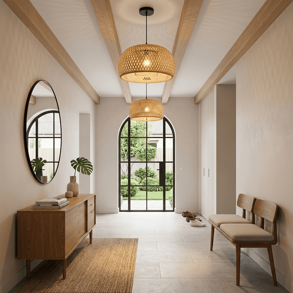 Suspension bambou osier, dôme tressé fait main naturel | Salon salle à manger chambre décoration bohème