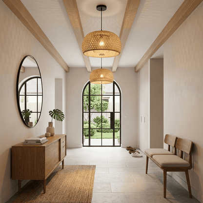 Suspension bambou osier, dôme tressé fait main naturel | Salon salle à manger chambre décoration bohème
