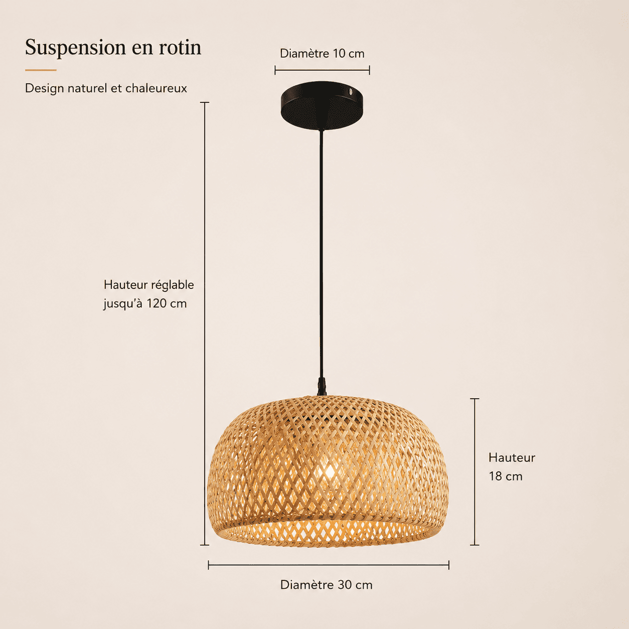 Suspension bambou osier, dôme tressé fait main naturel | Salon salle à manger chambre décoration bohème