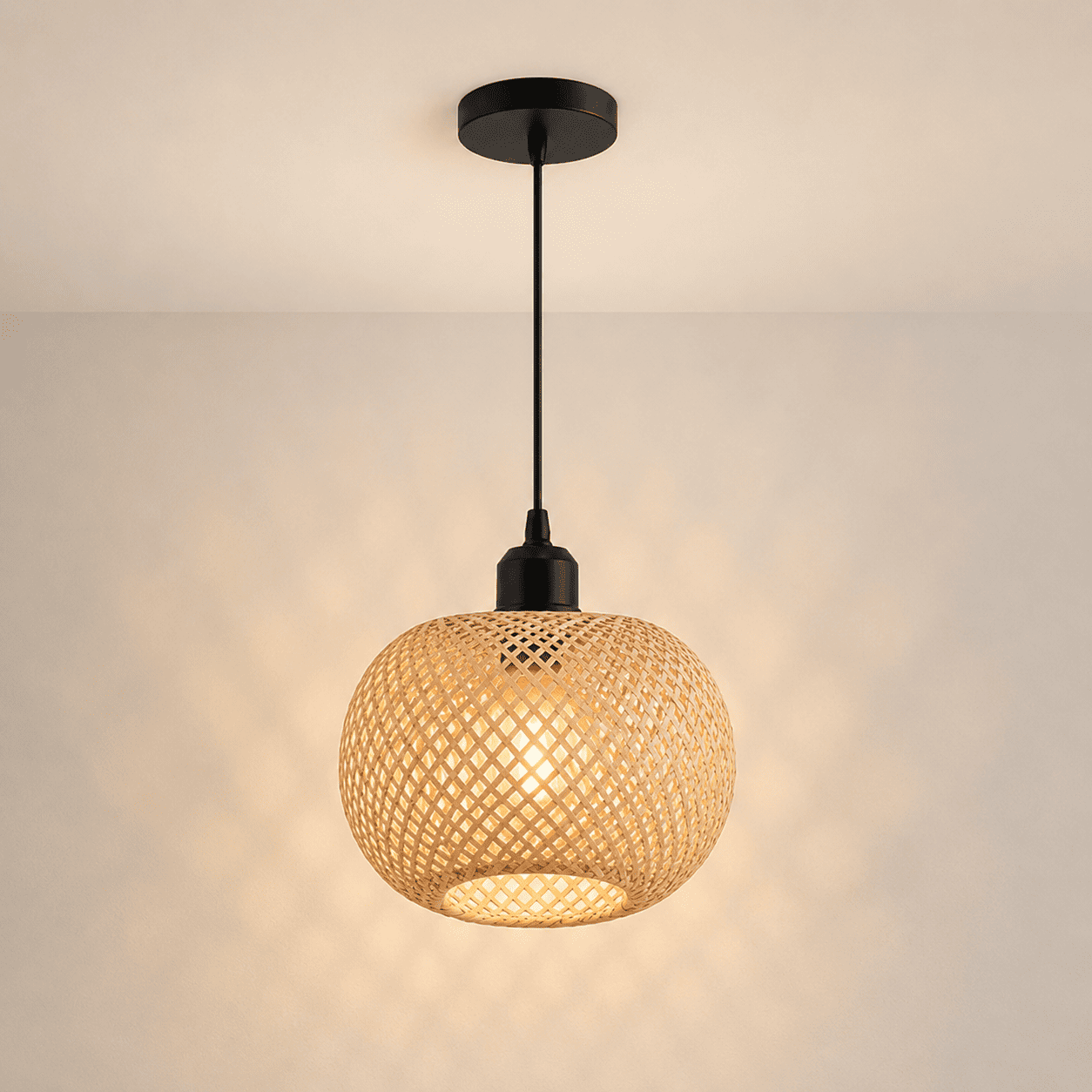 Suspension bambou rotin, osier, Globe sphérique tressé fait main