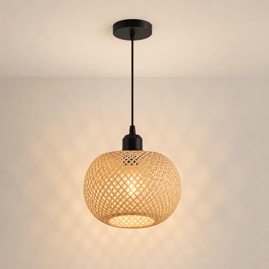 Suspension bambou rotin, osier, Globe sphérique tressé fait main
