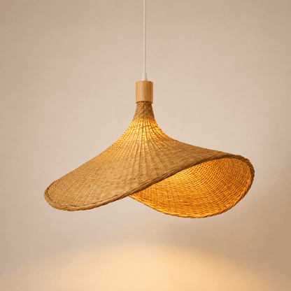 Suspension bambou rotin tressé, Chapeau conique naturel | Salon salle à manger, Bohème intérieur