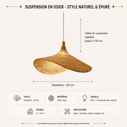 Suspension bambou rotin tressé, Chapeau conique naturel | Salon salle à manger, Bohème intérieur