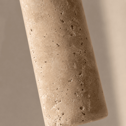 Suspension bois et pierre naturelle travertin, chambre, chevet, tube LED | Style japonais wabi-sabi, intérieur minimaliste