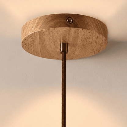 Suspension bois et pierre naturelle travertin, chambre, chevet, tube LED | Style japonais wabi-sabi, intérieur minimaliste