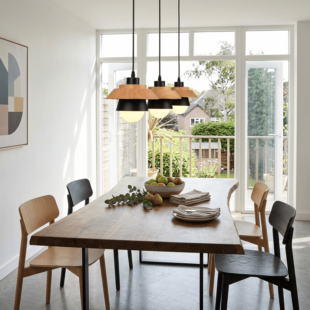 Suspension bois métal avec Abat-jour scandinave | Salon chambre bureau, café, Intérieur