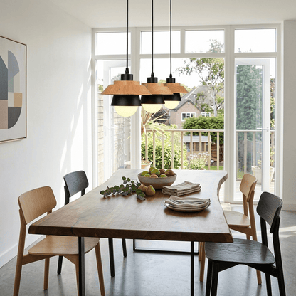 Suspension bois métal avec Abat-jour scandinave | Salon chambre bureau, café, Intérieur