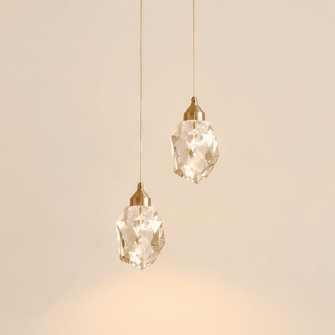 Suspension chambre cristal à facette & Laiton doré moderne | Salle à manger bar, Intérieur