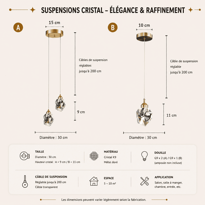 Suspension chambre cristal à facette & Laiton doré moderne | Salle à manger bar, Intérieur