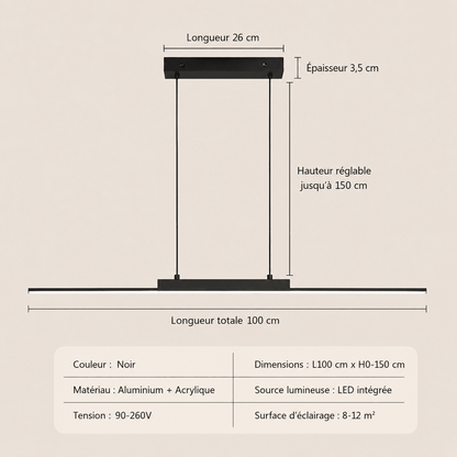 Suspension cuisine LED barre linéaire, Réglette longue minimaliste dimmable | Salle à manger cuisine salon moderne, intérieur