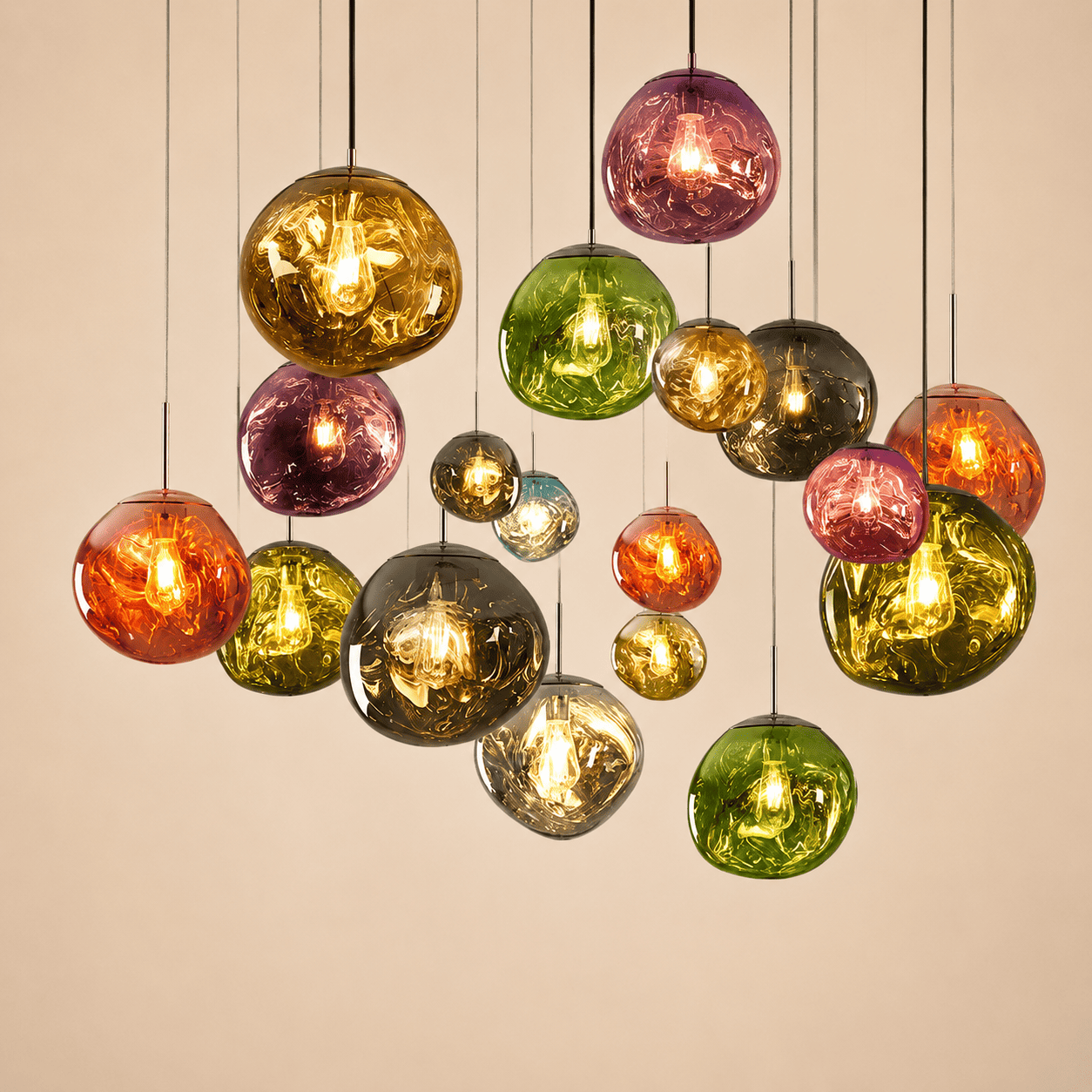 Suspension design globe PVC, effet verre soufflé