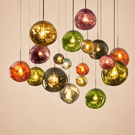 Suspension design globe PVC, effet verre soufflé