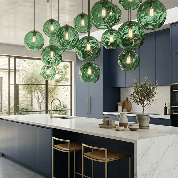 Suspension design globe PVC, effet verre soufflé | Salon escalier intérieur moderne