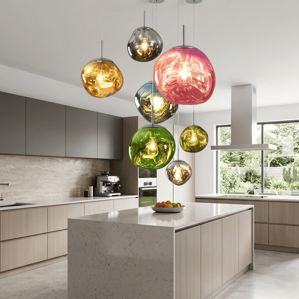 Suspension design globe PVC, effet verre soufflé | Salon escalier intérieur moderne