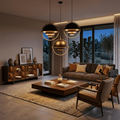 Suspension design laiton, Globe orientable | Salon chambre salle à manger, Style nordique moderne intérieur