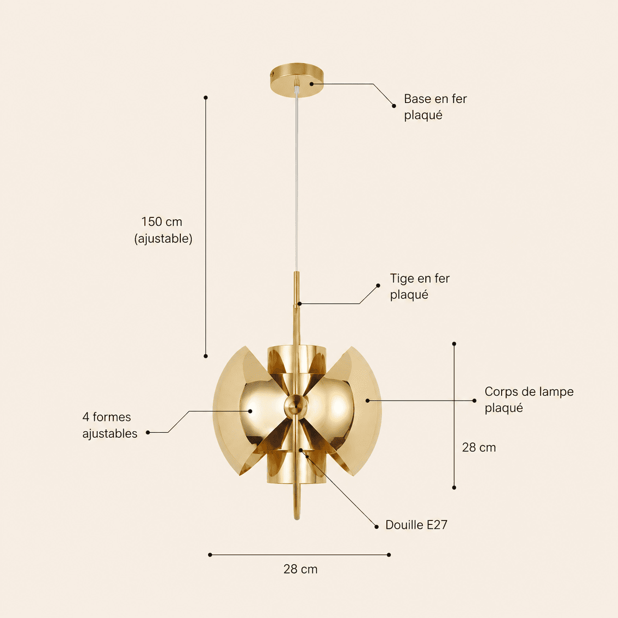 Suspension design laiton, Globe orientable | Salon chambre salle à manger, Style nordique moderne intérieur
