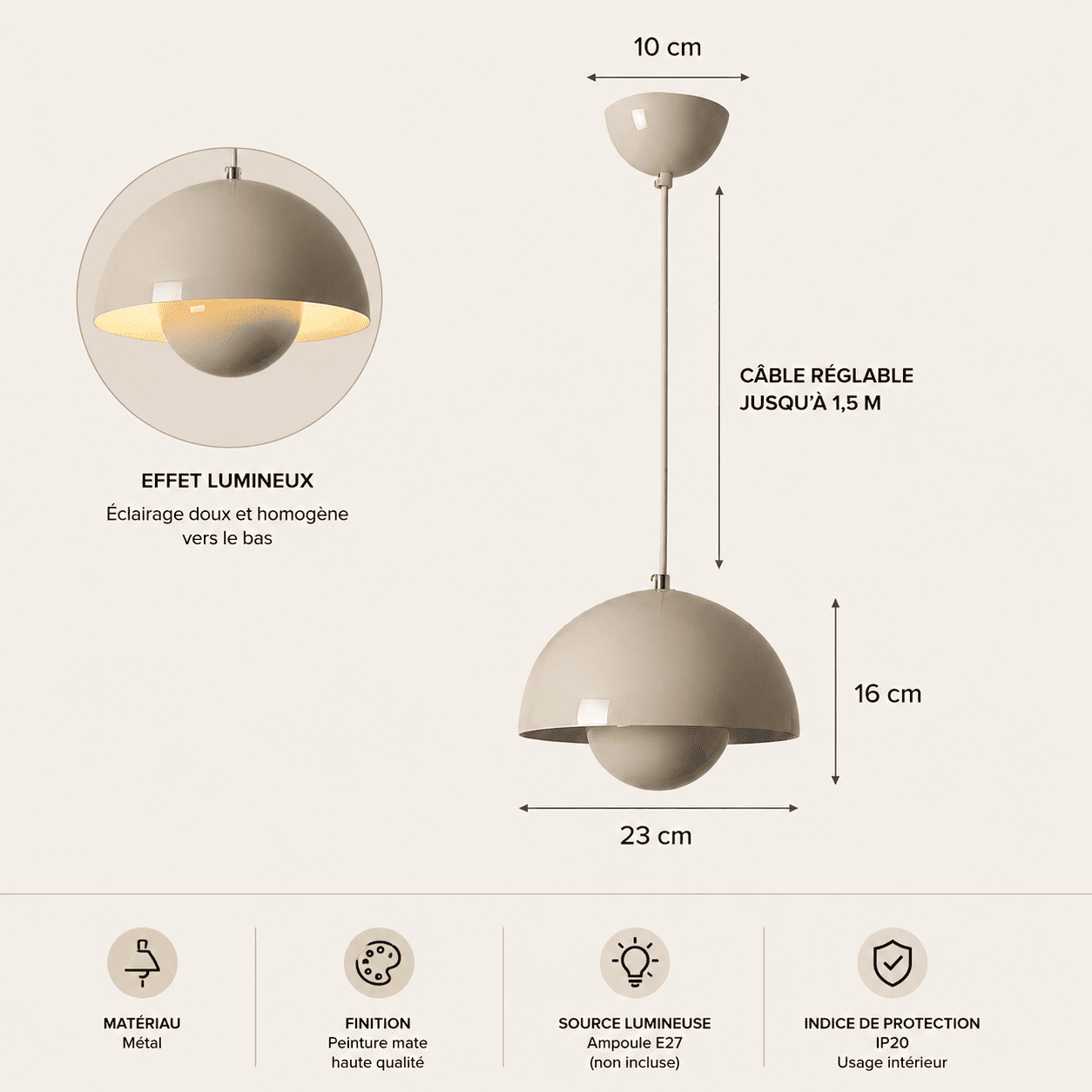Suspension design type macaron métallique, dôme scandinave | Chambre, cuisine, salon, restaurant moderne, intérieur