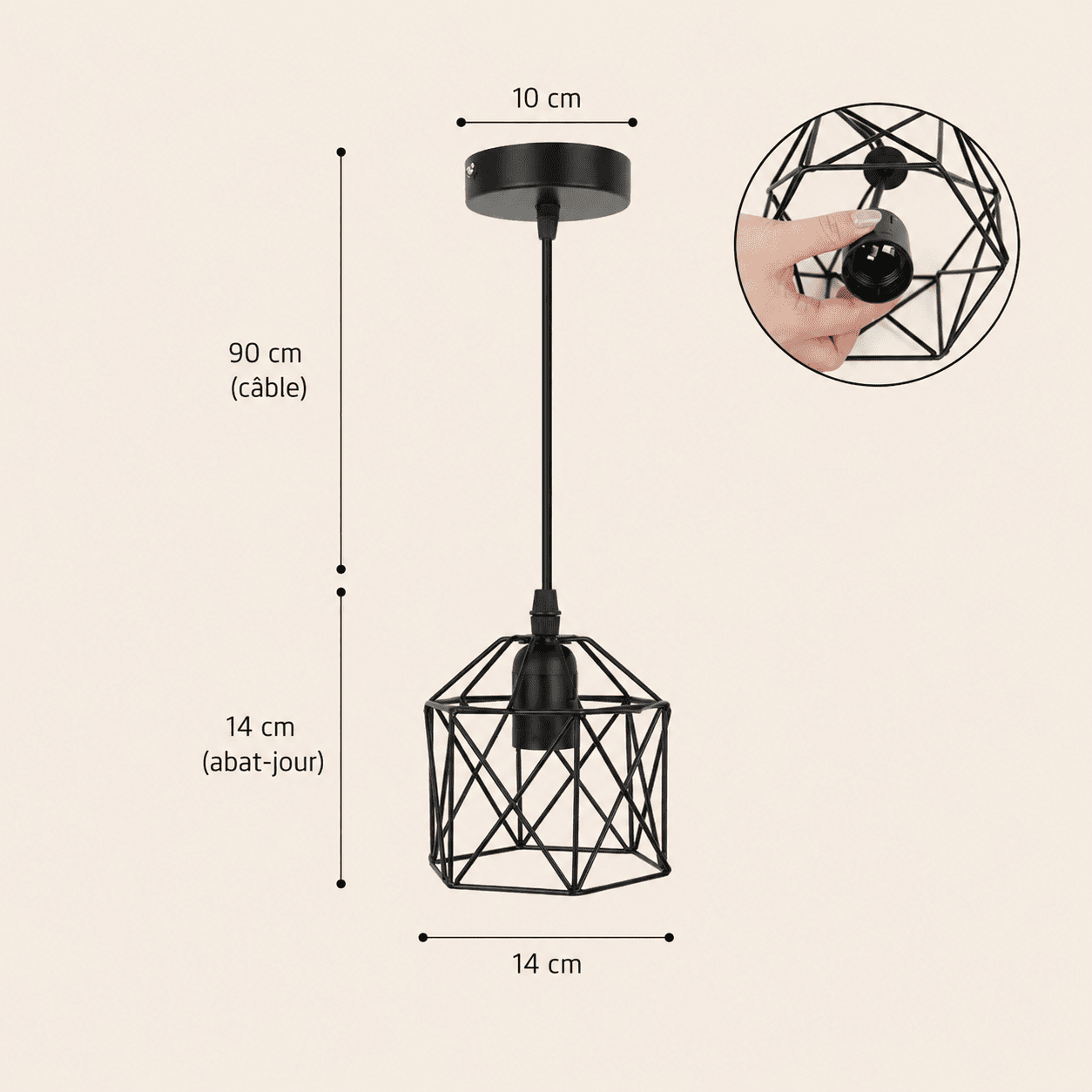 Suspension industrielle 3 lampes, cage métallique noire de style vintage loft | Salon salle à manger cuisine, intérieur