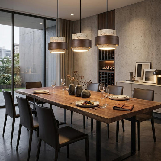 Suspension luminaire en pierre naturelle et bois de noyer | Cylindre wabi-sabi, Chambre salon