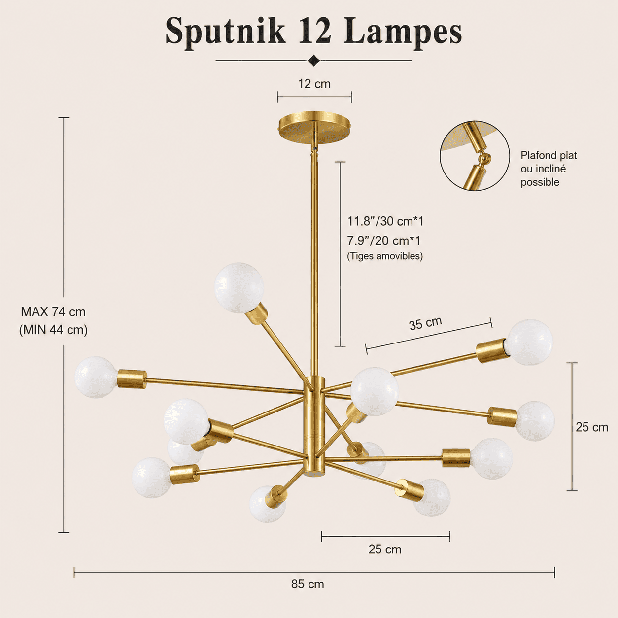 Suspension lustre métal bras multiples, chandelier Sputnik moderne | Salon salle à manger chambre, Intérieur