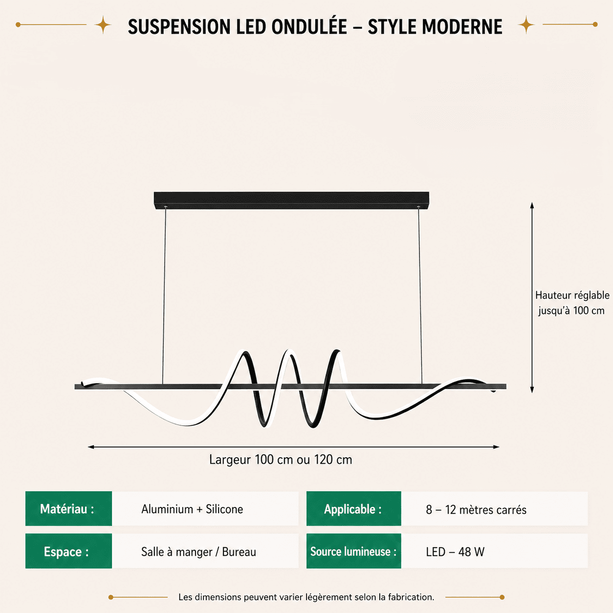 Suspension lustre moderne ruban LED pour salon salle à manger cuisine | Ligne courbe minimaliste