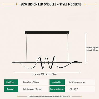 Suspension lustre moderne ruban LED pour salon salle à manger cuisine | Ligne courbe minimaliste