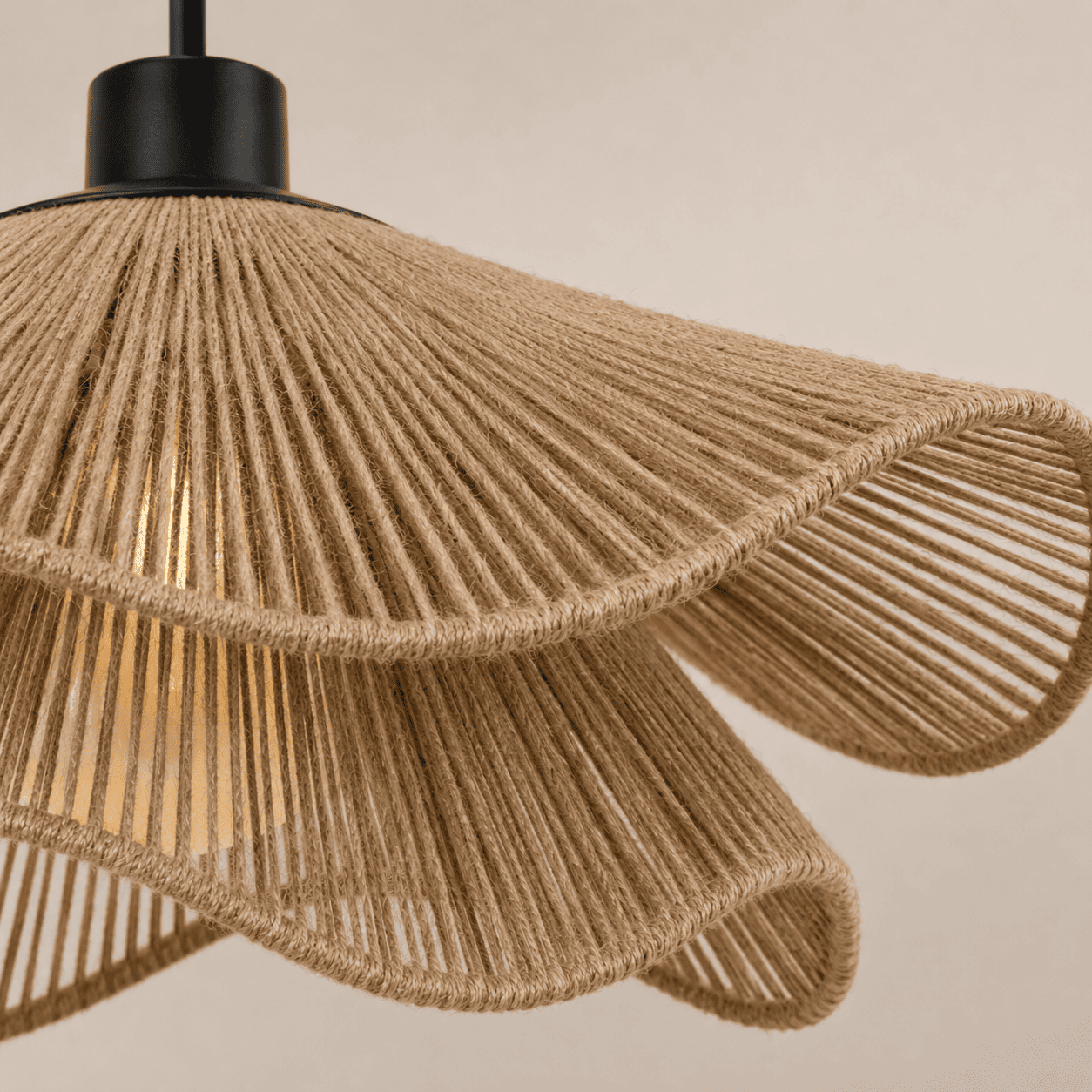 Suspension lustre rotin osier avec Abat-jour Bohème ondulé | Salon chambre salle à manger