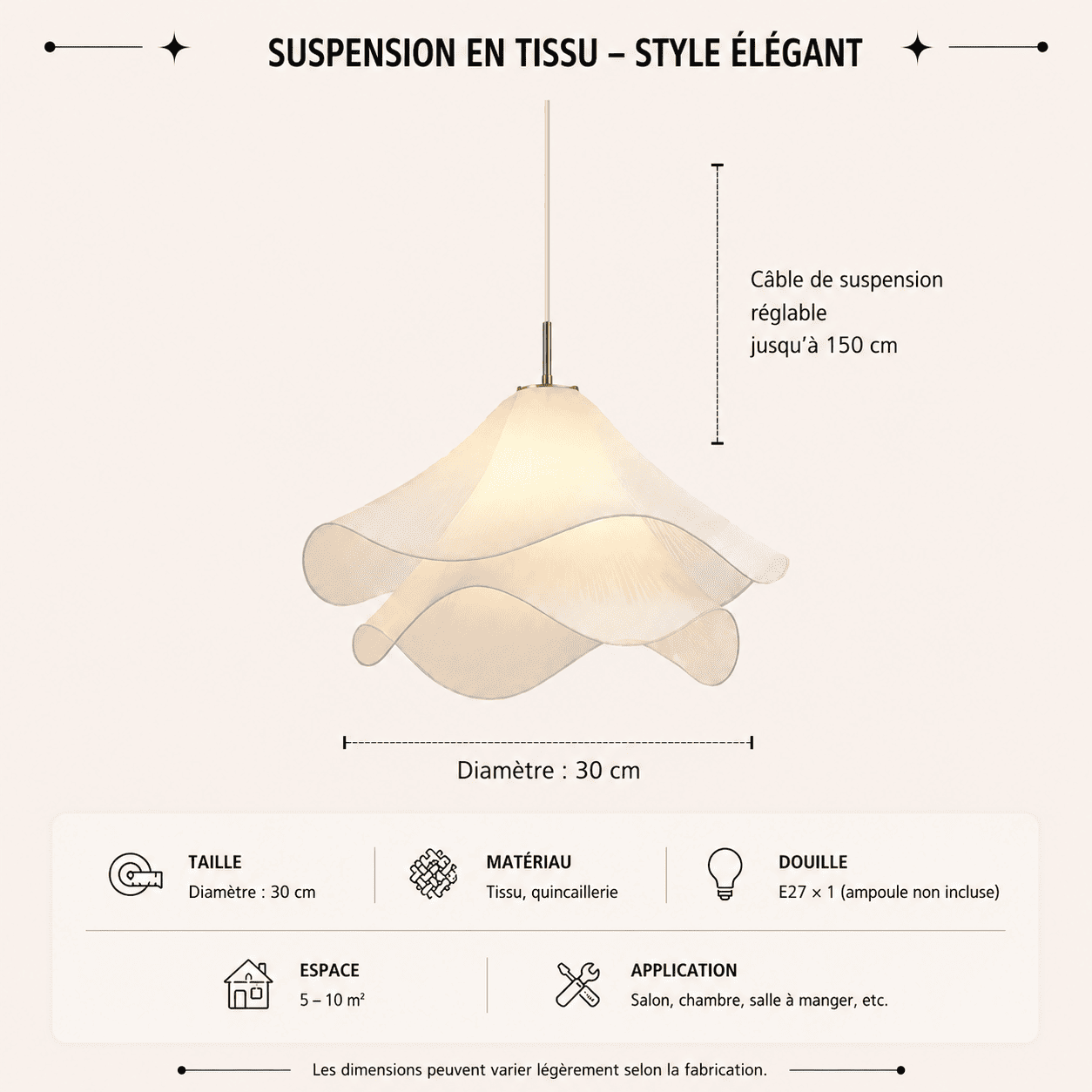 Suspension lustre rotin osier avec Abat-jour Bohème ondulé | Salon chambre salle à manger