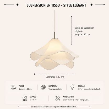 Suspension lustre rotin osier avec Abat-jour Bohème ondulé | Salon chambre salle à manger