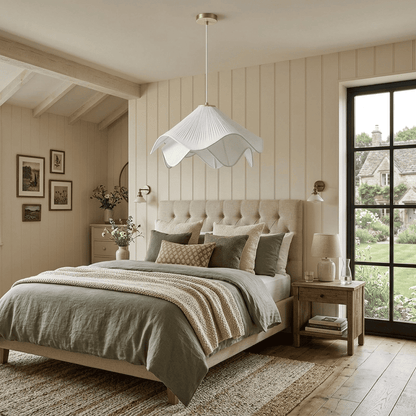 Suspension lustre rotin osier avec Abat-jour Bohème ondulé | Salon chambre salle à manger