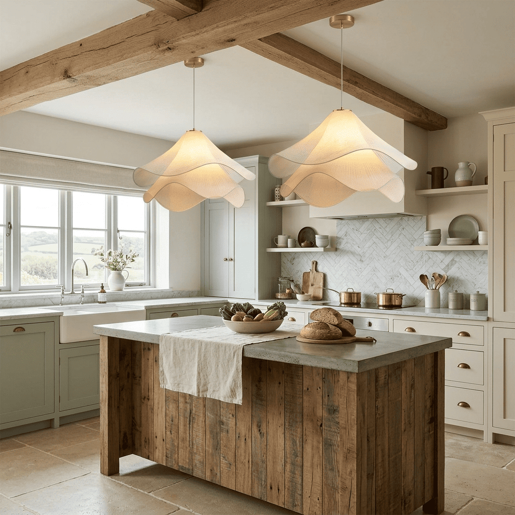 Suspension lustre rotin osier avec Abat-jour Bohème ondulé | Salon chambre salle à manger