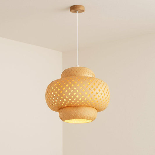 Suspension rotin, bambou tressé pour salon, salle à manger, chambre | Lanterne cylindrique fait main style bohème