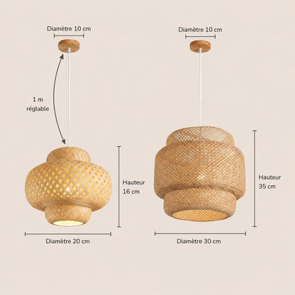 Suspension rotin, bambou tressé pour salon, salle à manger, chambre | Lanterne cylindrique fait main style bohème