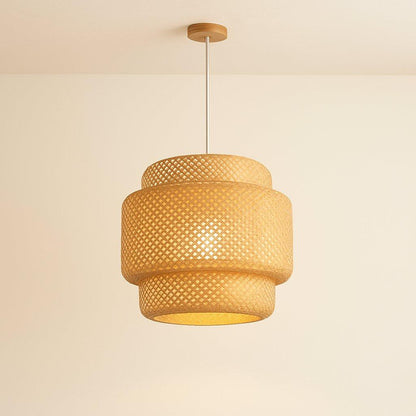 Suspension rotin, bambou tressé pour salon, salle à manger, chambre | Lanterne cylindrique fait main style bohème