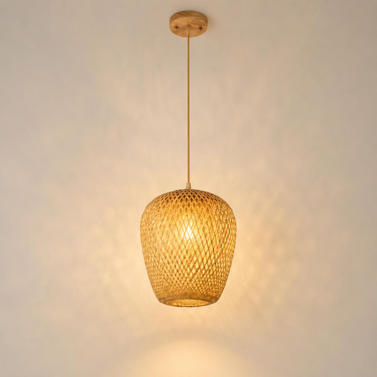 Suspension rotin bambou tressé, Abat-jour naturel fait main | Salon salle à manger chambre style Bohème