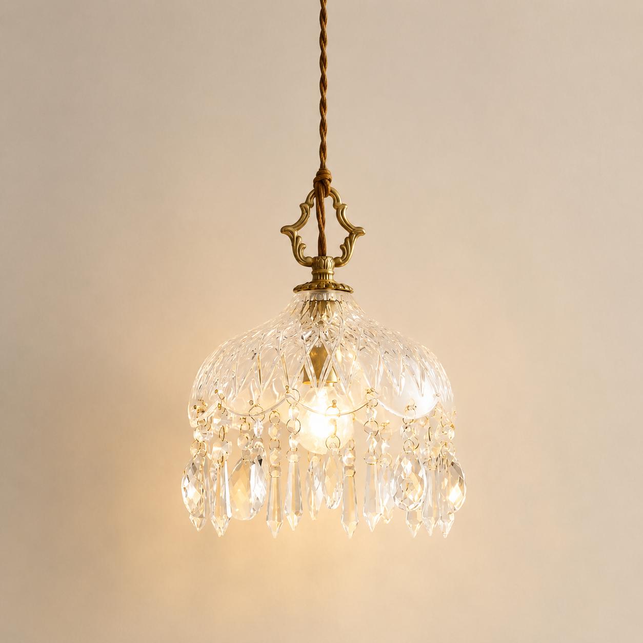Suspension salon laiton & cristal pendeloques