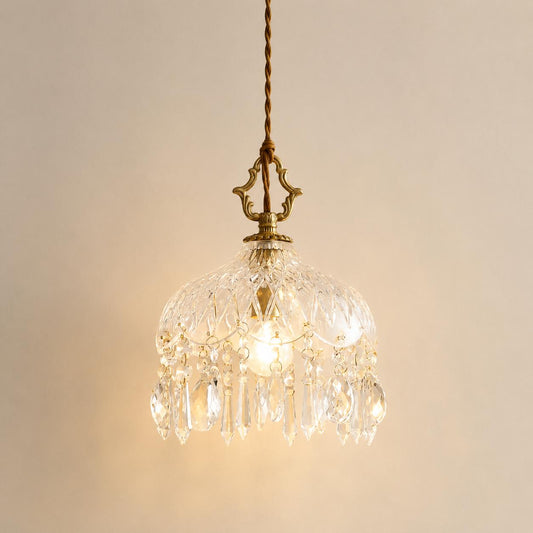 Suspension salon laiton & cristal pendeloques
