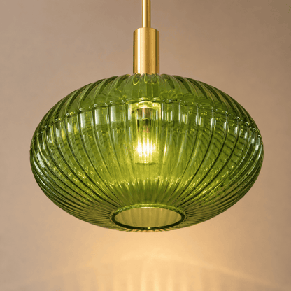 Suspension verre côtelé cuisine, salon, salle de bain, intérieur | Globe laiton vintage