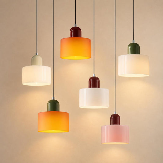 Suspension verre cylindre bicolore
